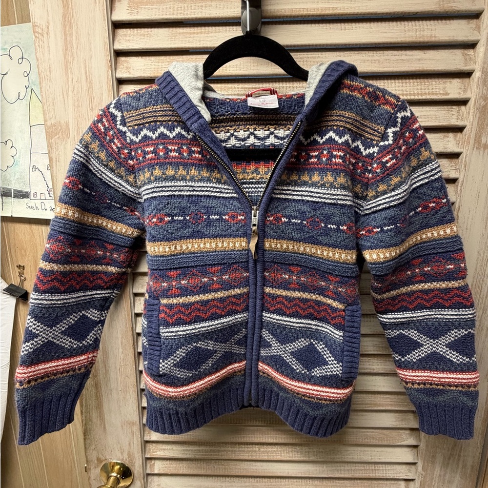 Hanna Andersson Blue Multicolor Zip Up KNIT Jacket Size 130 kids